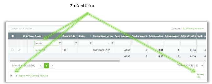 Obr. 14: Hromadný výkaz – zrušení filtru